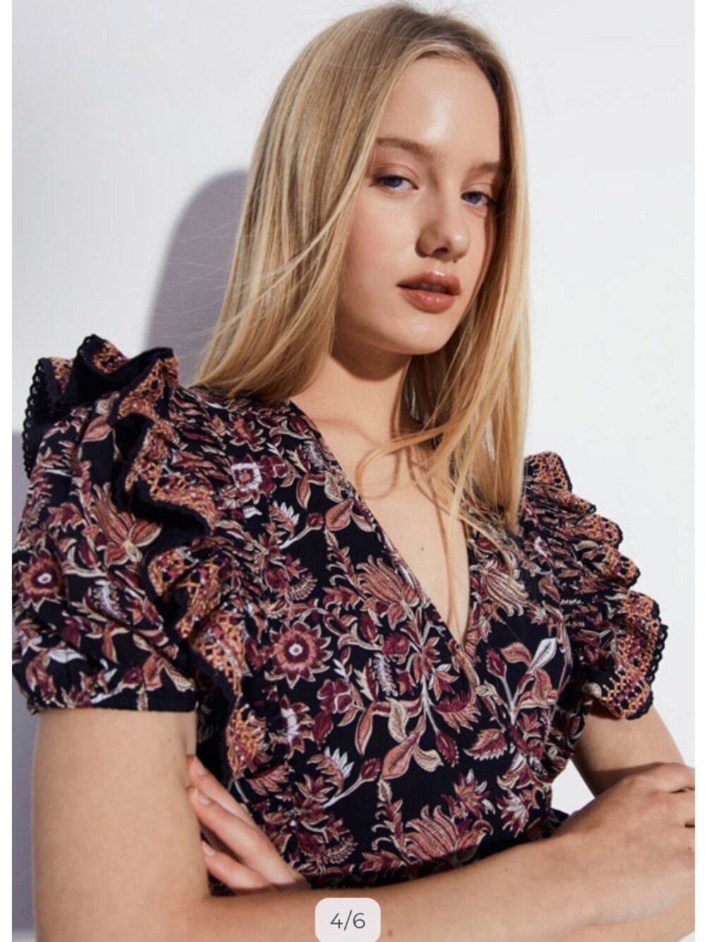 SFera Dainty Floral Midi Dress Womens Medium Embroidered Ruffles Feminine Modest - Picture 2 of 16